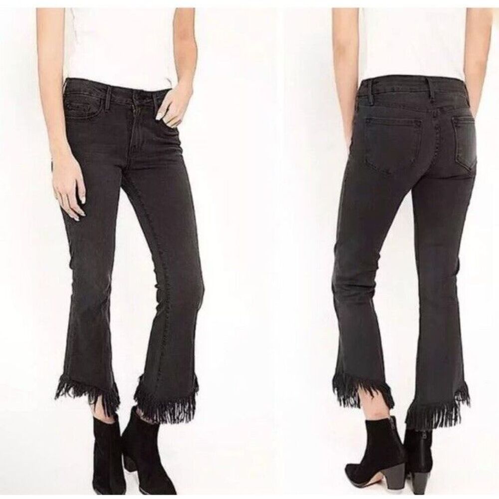 Frame Size 27 Le Crop Mini Boot Fox Park Fringe Shredded Raw Hem Jeans Black
